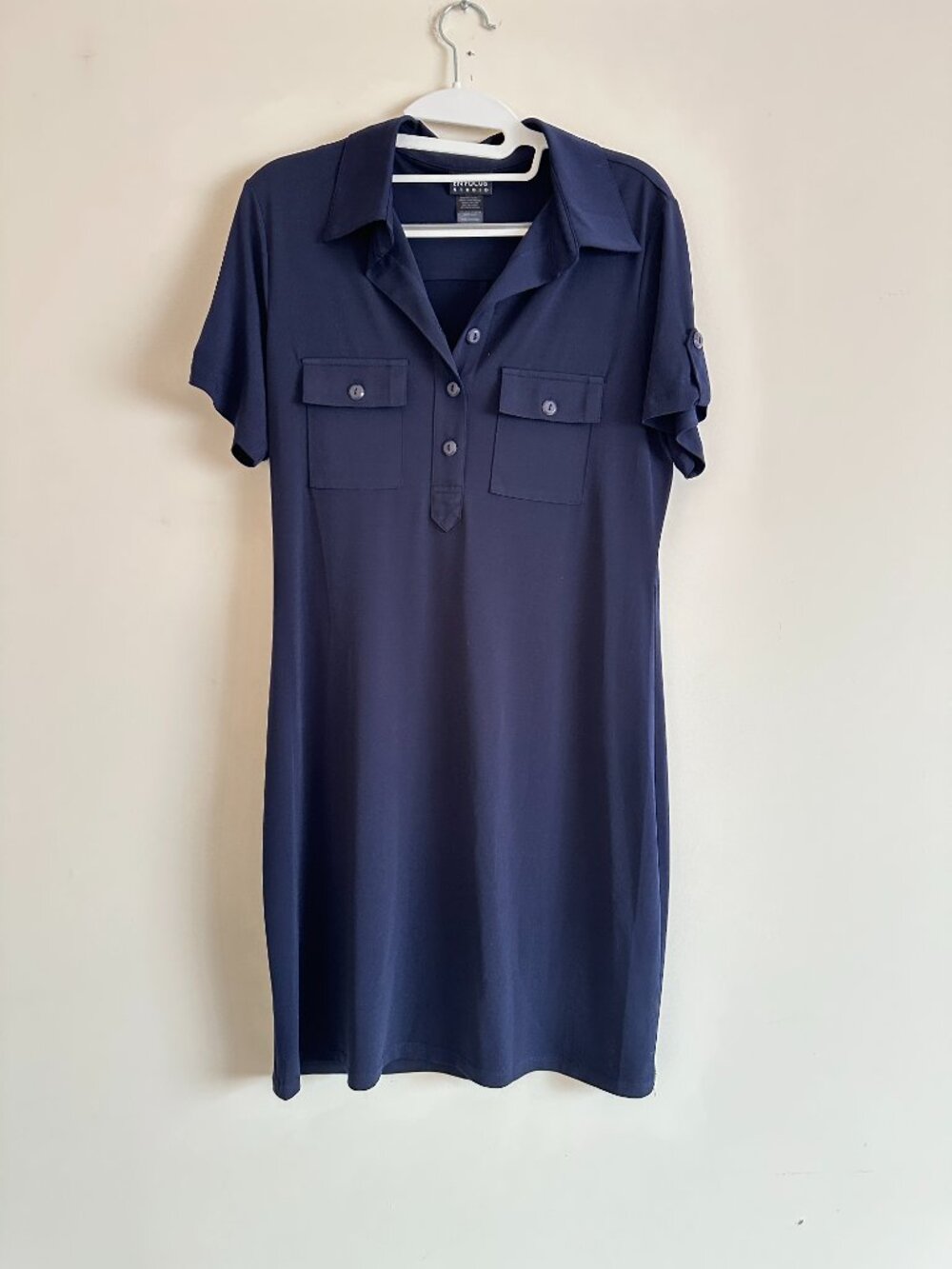 Navy Short-Sleeve V-Neck Dress